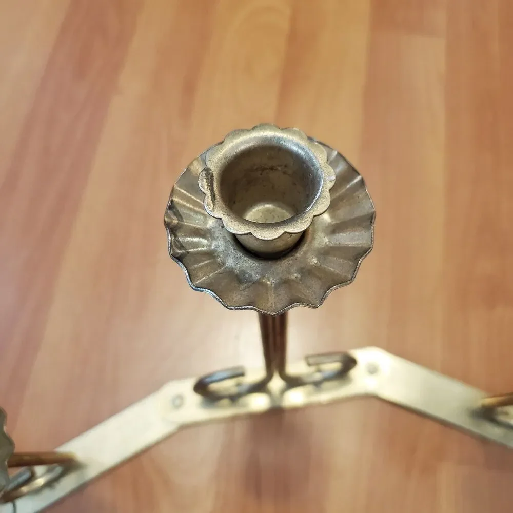 Vintage Accordian Style Candelabra Gold Tone Metal 5 Taper Candle Holder READ